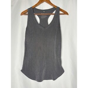 P'TULA Womens M Ribbed Racerback Tank Top Grey Striped V-Neck Gym Athletic